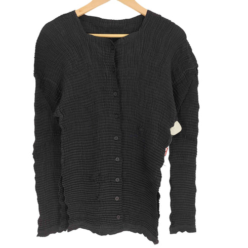イッセイミヤケ ISSEY MIYAKE 90S 91SS 銀タグ ノーカラー プリーツ サイドスリット カーディガン レディース JPN:2